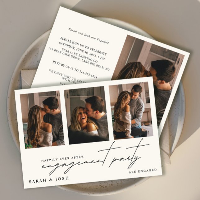 Invitación Happily Ever After 4 Photo Cream Engagement Party (Subido por el creador)