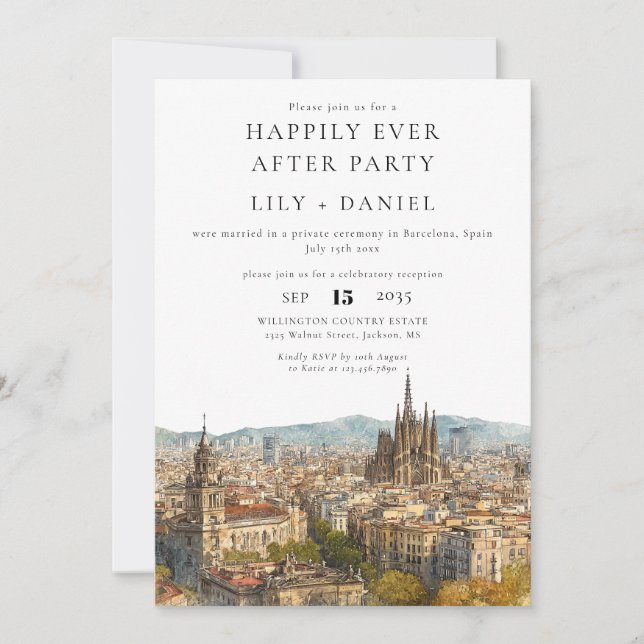 Invitación Happily Ever After Barcelona Wedding (Anverso)