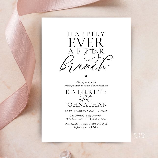 Invitación Happily Ever After Brunch Classy Wedding Elopement (Happily Ever After Brunch Modern Classy Wedding Elopement Invitation Card in Black and White)