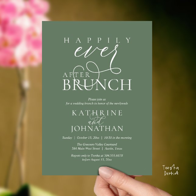 Invitación Happily Ever After Brunch Post Wedding Elopement (Happily Ever After Brunch Post Wedding Elopement Reception Invitation Card in Sage Green)
