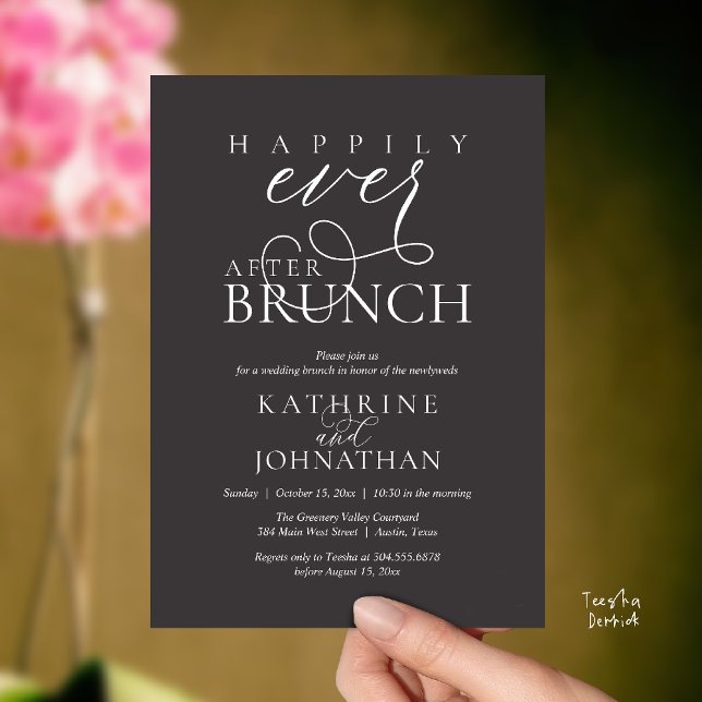 Invitación Happily Ever After Brunch Post Wedding Elopement (Happily Ever After Brunch Post Wedding Elopement Reception Invitation Card in Charcoal Grey)