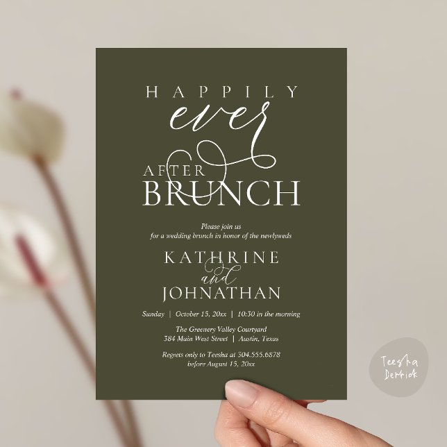 Invitación Happily Ever After Brunch Post Wedding Elopement (Happily Ever After Brunch Post Wedding Elopement Reception Invitation Card in Olive Green)