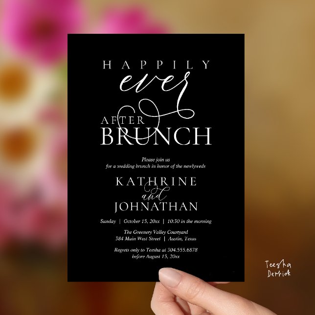 Invitación Happily Ever After Brunch Post Wedding Elopement (Happily Ever After Brunch Post Wedding Elopement Reception Invitation Card in Black and White)