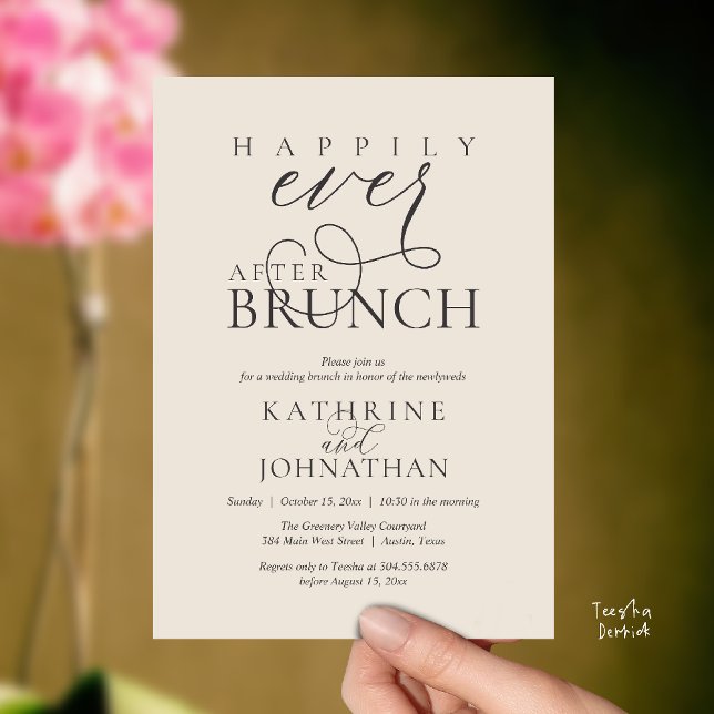 Invitación Happily Ever After Brunch Post Wedding Elopement (Happily Ever After Brunch Post Wedding Elopement Reception Invitation Card in Cream Charcoal Grey)