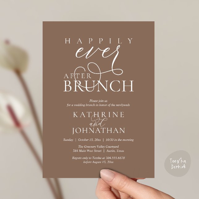 Invitación Happily Ever After Brunch Post Wedding Elopement (Happily Ever After Brunch Post Wedding Elopement Reception Invitation Card in Taupe Brown)