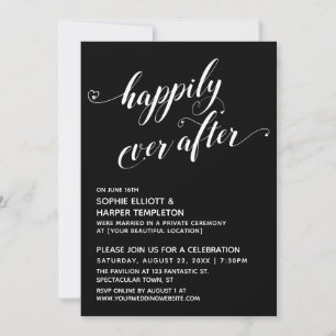 Invitación Happily Ever After Corazones Guión Negro Recepción
