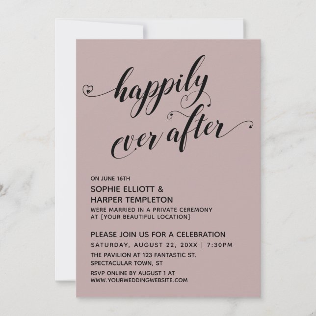 Invitación Happily Ever After Corazones Rosa Polvorienta Fies (Anverso)