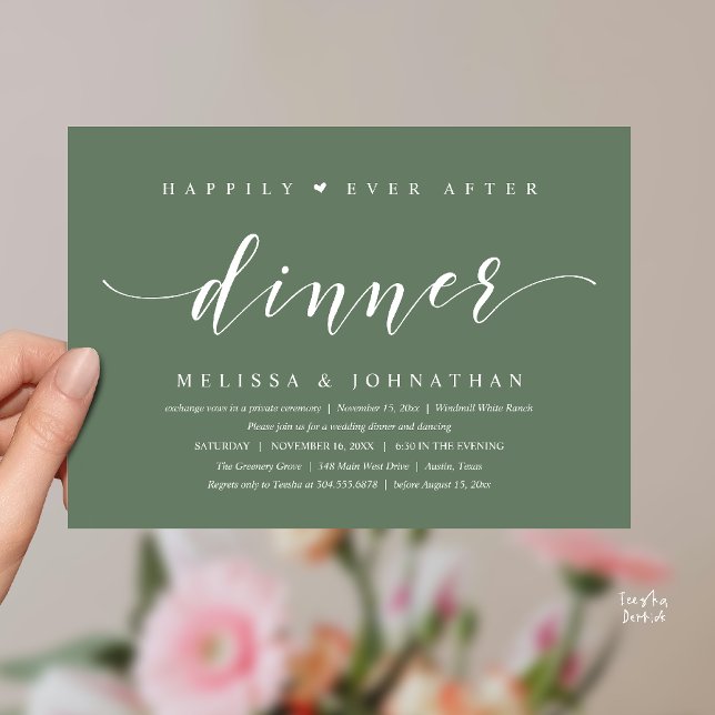 Invitación Happily Ever After Dinner, Modern Minimalist (Happily Ever After Dinner, Modern Minimalist reception Invitation Card, sage green)