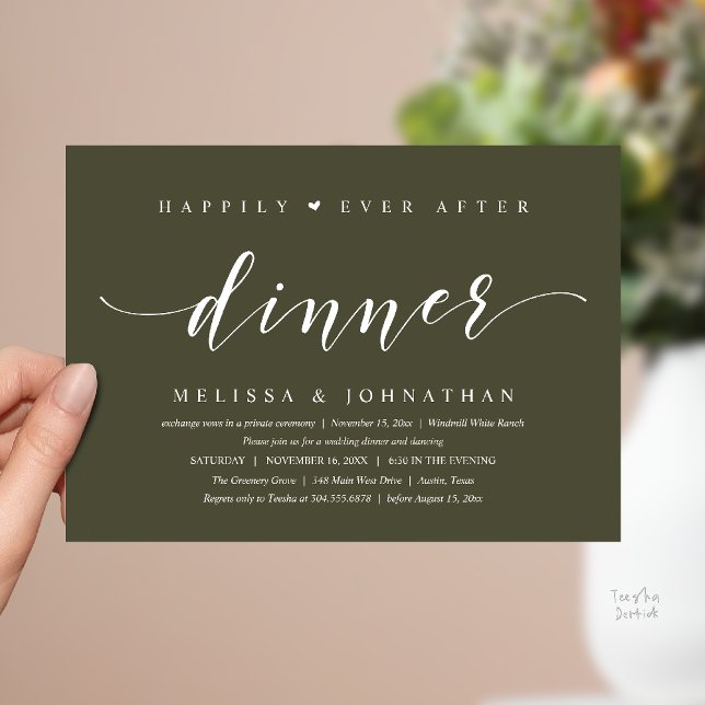 Invitación Happily Ever After Dinner, Modern Minimalist (Happily Ever After Dinner, Modern Minimalist reception Invitation Card, olive green)