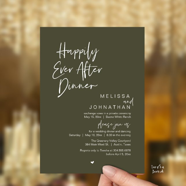 Invitación Happily Ever After Dinner Modern Wedding Party (Happily Ever After Dinner Modern Wedding Reception Party Invitation Card olive green)