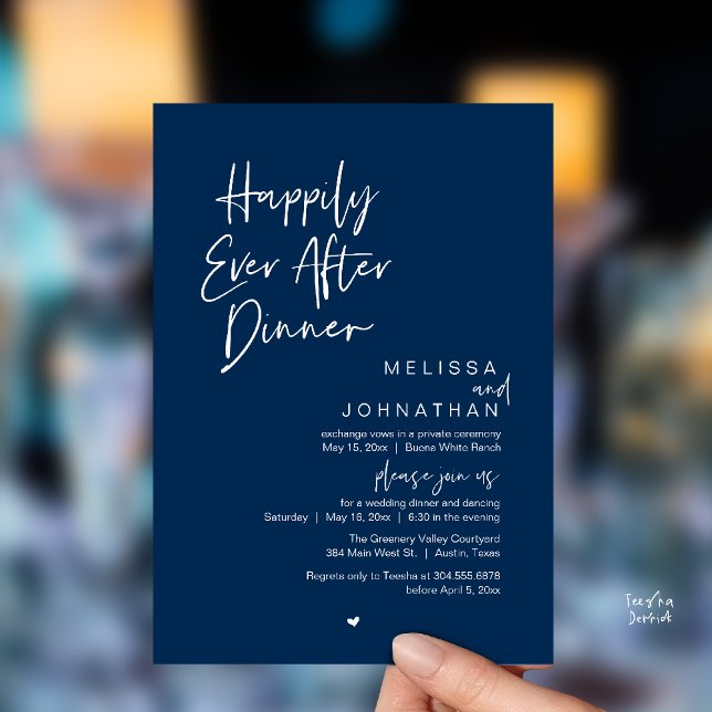 Invitación Happily Ever After Dinner Modern Wedding Party (Happily Ever After Dinner Modern Wedding Reception Party Invitation Card navy Blue)
