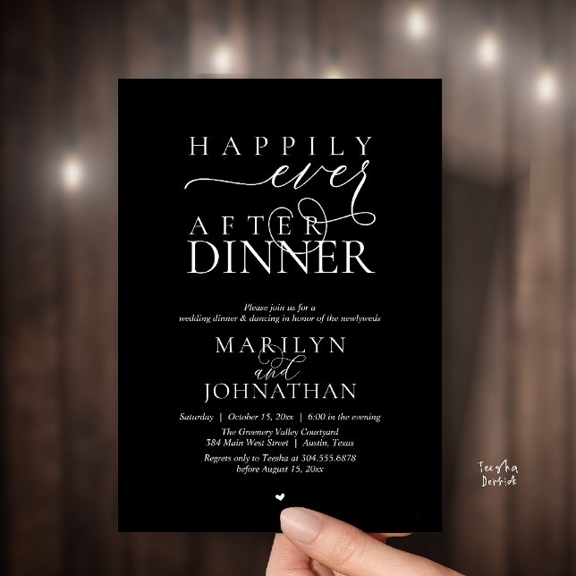 Invitación Happily Ever After Dinner Modern Wedding Reception (Happily Ever After Dinner Modern Wedding Reception Invitation card in Classy Black)