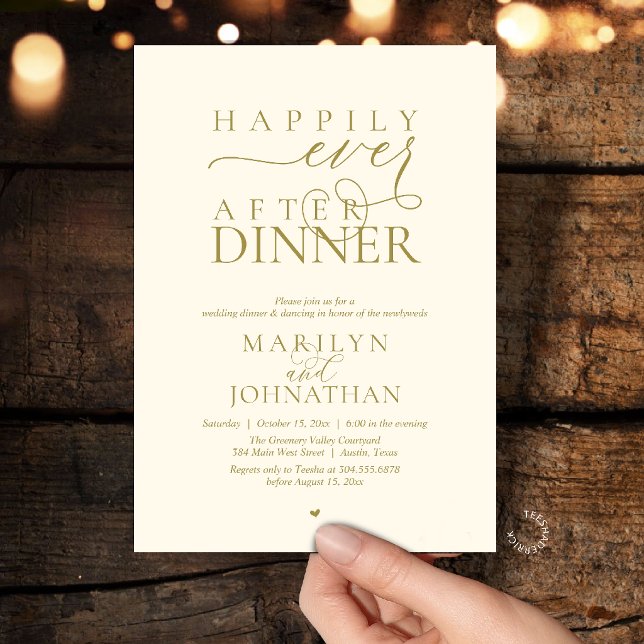 Invitación Happily Ever After Dinner Modern Wedding Reception (Happily Ever After Dinner Modern Wedding Reception Invitation card in Gold yellow cream)