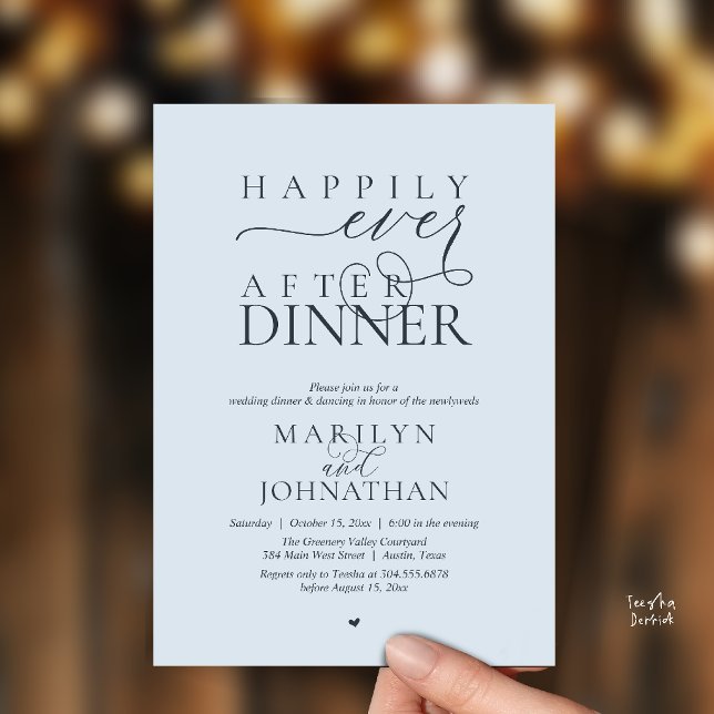 Invitación Happily Ever After Dinner Modern Wedding Reception (Happily Ever After Dinner Modern Wedding Reception Invitation card in misty blue)