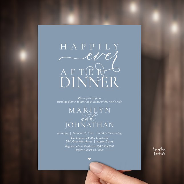 Invitación Happily Ever After Dinner Modern Wedding Reception (Happily Ever After Dinner Modern Wedding Reception Invitation card in Dusty blue)