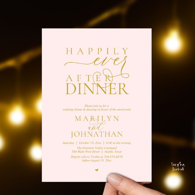 Invitación Happily Ever After Dinner Modern Wedding Reception (Happily Ever After Dinner Modern Wedding Reception Invitation card in Blush yellow gold)