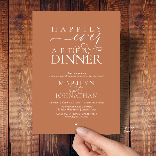 Invitación Happily Ever After Dinner Modern Wedding Reception (Happily Ever After Dinner Modern Wedding Reception Invitation card in Copper Terracotta Brown)