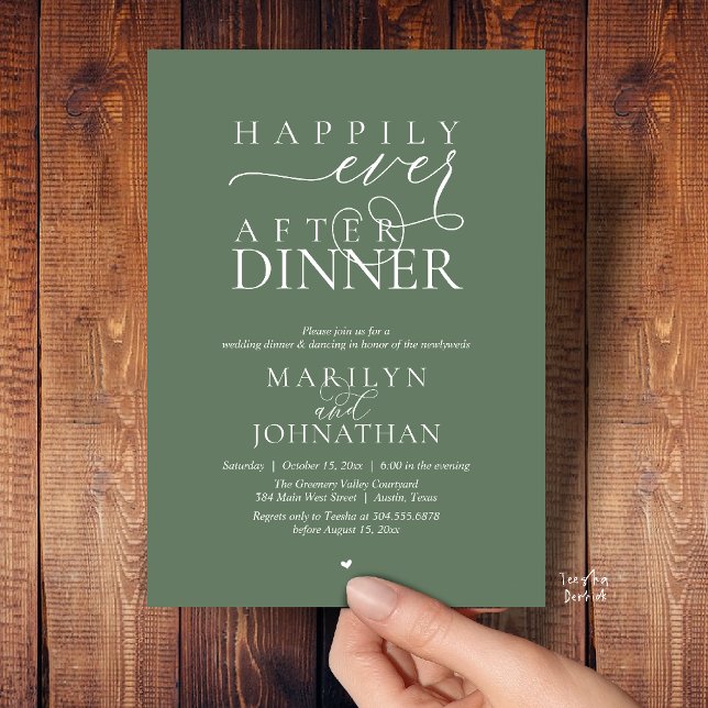 Invitación Happily Ever After Dinner Modern Wedding Reception (Happily Ever After Dinner Modern Wedding Reception Invitation card in Sage Green)