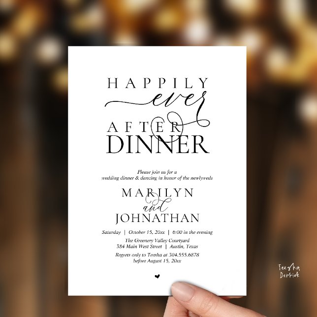 Invitación Happily Ever After Dinner Modern Wedding Reception (Happily Ever After Dinner Modern Wedding Reception Invitation card in black and white)