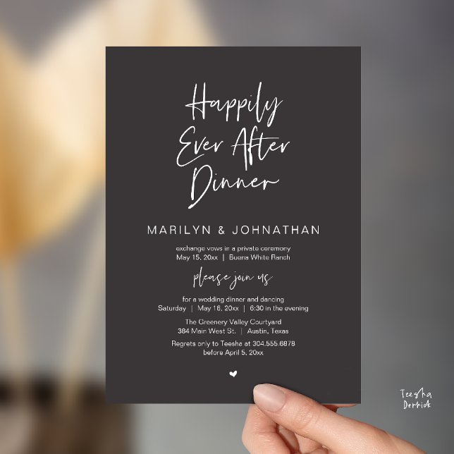 Invitación Happily Ever After Dinner Modern Wedding Reception (Happily Ever After Dinner Modern Minimalist Wedding Reception Invitation Card in Charcoal Grey)