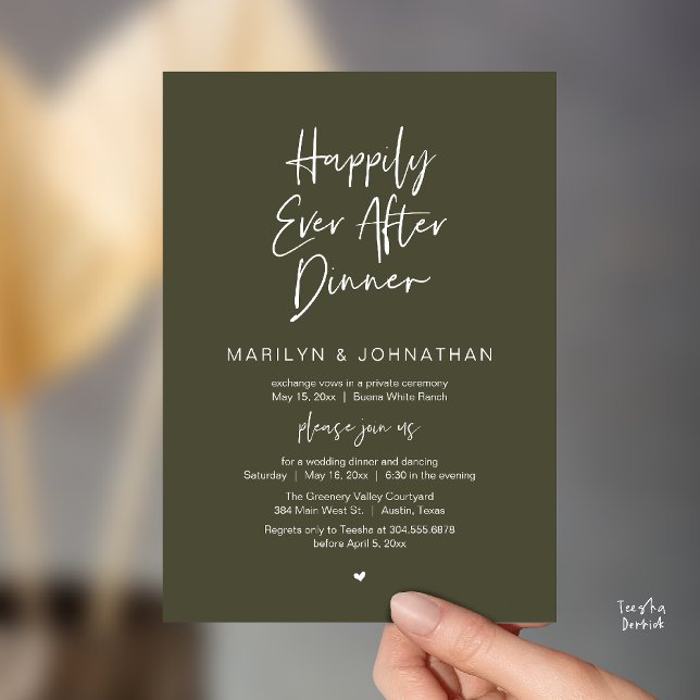 Invitación Happily Ever After Dinner Modern Wedding Reception (Happily Ever After Dinner Modern Minimalist Wedding Reception Invitation Card in Olive Green)