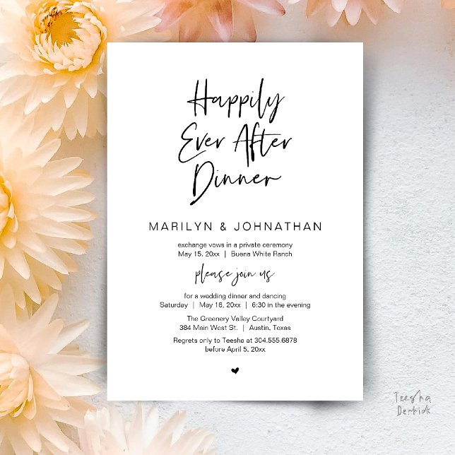 Invitación Happily Ever After Dinner Modern Wedding Reception (Happily Ever After Dinner Modern Minimalist Wedding Reception Invitation Card in Black and White)
