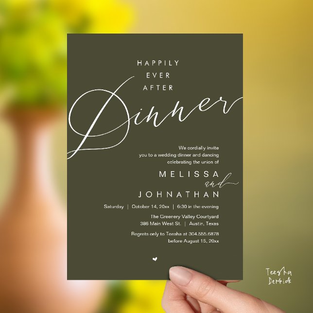 Invitación Happily Ever After Dinner Romantic Wedding Party (Happily Ever After Dinner Romantic Wedding Reception Party Invitation card in olive green)