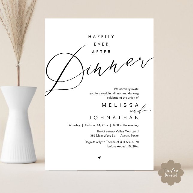Invitación Happily Ever After Dinner Romantic Wedding Party (Happily Ever After Dinner Romantic Wedding Reception Party Invitation card in black white)