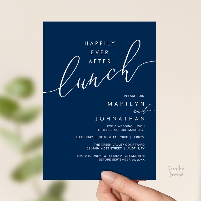 Invitación Happily Ever After Dinner Wedding Reception Dinner (Happily Ever After Lunch Wedding Reception Invitation Card in Navy Blue)