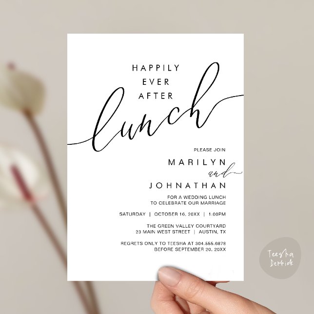 Invitación Happily Ever After Dinner Wedding Reception Dinner (Happily Ever After Lunch Wedding Reception Invitation Card in Black white)
