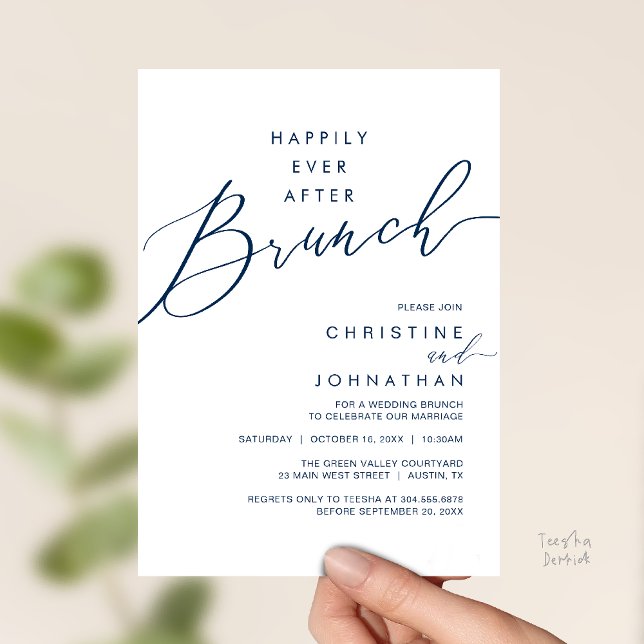Invitación Happily Ever After Dinner Wedding Reception Dinner (Happily Ever After Brunch Post Wedding Reception Invitation Card in Navy Blue)