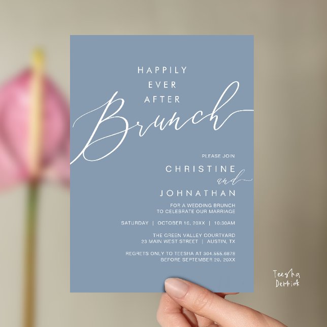 Invitación Happily Ever After Dinner Wedding Reception Dinner (Happily Ever After Brunch Post Wedding Reception Invitation Card in Dusty Blue)