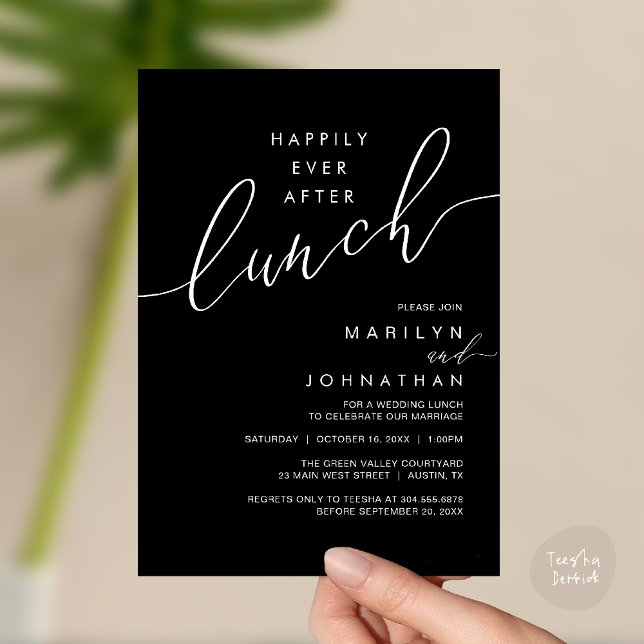Invitación Happily Ever After Dinner Wedding Reception Dinner (Happily Ever After Lunch Wedding Reception Invitation Card in Black White)
