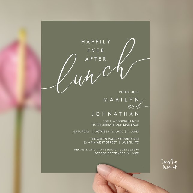 Invitación Happily Ever After Dinner Wedding Reception Dinner (Happily Ever After Lunch Wedding Reception Invitation Card in Dusty Sage Green)