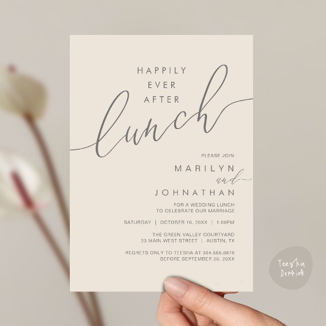 Invitación Happily Ever After Dinner Wedding Reception Dinner (Happily Ever After Lunch Wedding Reception Invitation Card in Cream Grey)