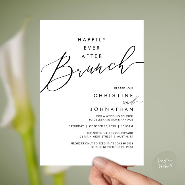 Invitación Happily Ever After Dinner Wedding Reception Dinner (Happily Ever After Brunch Post Wedding Reception Invitation Card in Black White)