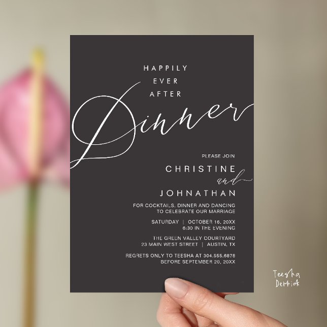 Invitación Happily Ever After Dinner Wedding Reception Dinner (Happily Ever After Dinner Wedding Reception Dinner Invitation Card in Charcoal Grey)
