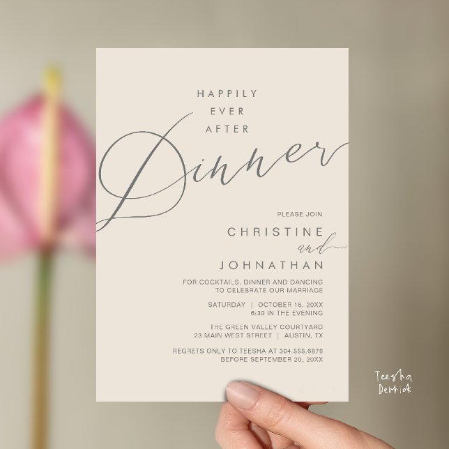 Invitación Happily Ever After Dinner Wedding Reception Dinner (Happily Ever After Dinner Wedding Reception Dinner Invitation Card in Cream Grey)