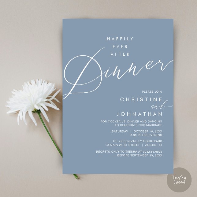 Invitación Happily Ever After Dinner Wedding Reception Dinner (Happily Ever After Dinner Wedding Reception Dinner Invitation Card in Dusty Blue)