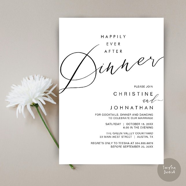 Invitación Happily Ever After Dinner Wedding Reception Dinner (Happily Ever After Dinner Wedding Reception Dinner Invitation Card in Black and White)