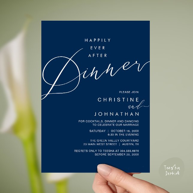 Invitación Happily Ever After Dinner Wedding Reception Dinner (Happily Ever After Dinner Wedding Reception Dinner Invitation Card in Navy Blue)