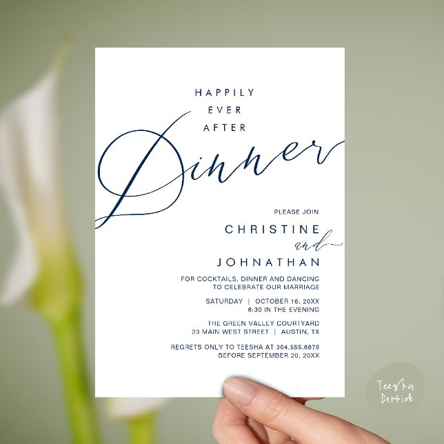 Invitación Happily Ever After Dinner Wedding Reception Dinner (Happily Ever After Dinner Wedding Reception Dinner Invitation Card in Navy Blue)