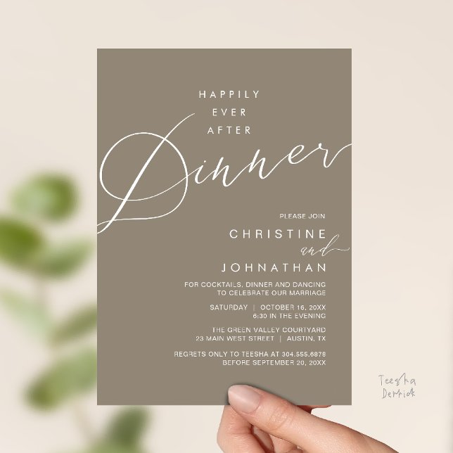 Invitación Happily Ever After Dinner Wedding Reception Dinner (Happily Ever After Dinner Wedding Reception Dinner Invitation Card in warm taupe brown)
