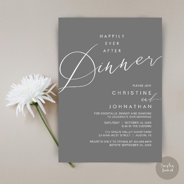 Invitación Happily Ever After Dinner Wedding Reception Dinner (Happily Ever After Dinner Wedding Reception Dinner Invitation Card in Dark Grey)