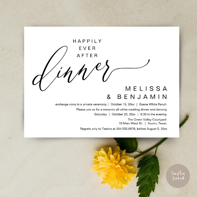 Invitación Happily Ever After Dinner Wedding Romantic Party (Happily Ever After Dinner Modern Romantic Wedding Romantic Party Invitation Card Black White)