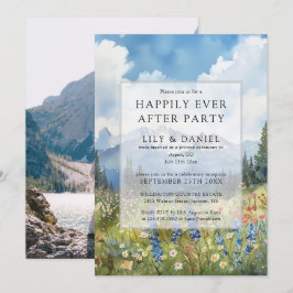 Invitación Happily Ever After Floral Mountain Wedding Photo