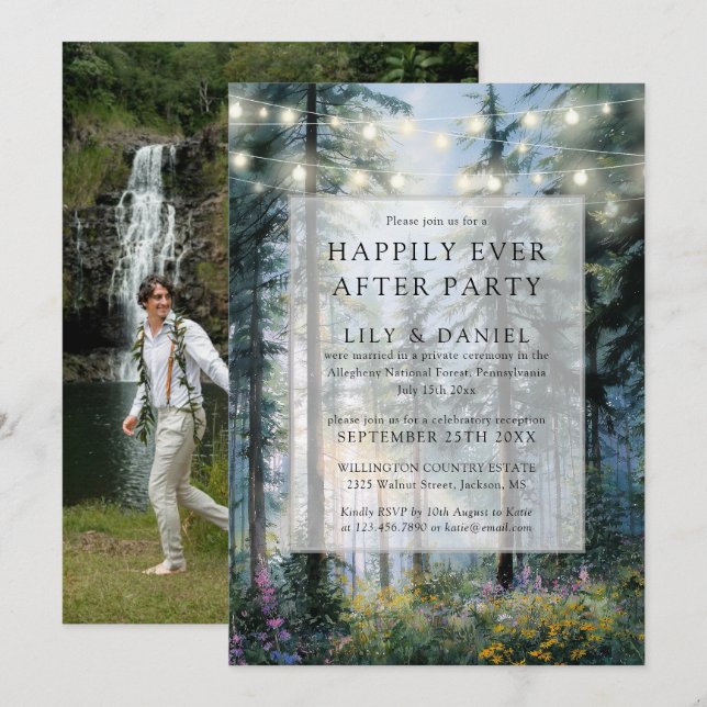 Invitación Happily Ever After Forest Lights Wedding Photo (Anverso / Reverso)