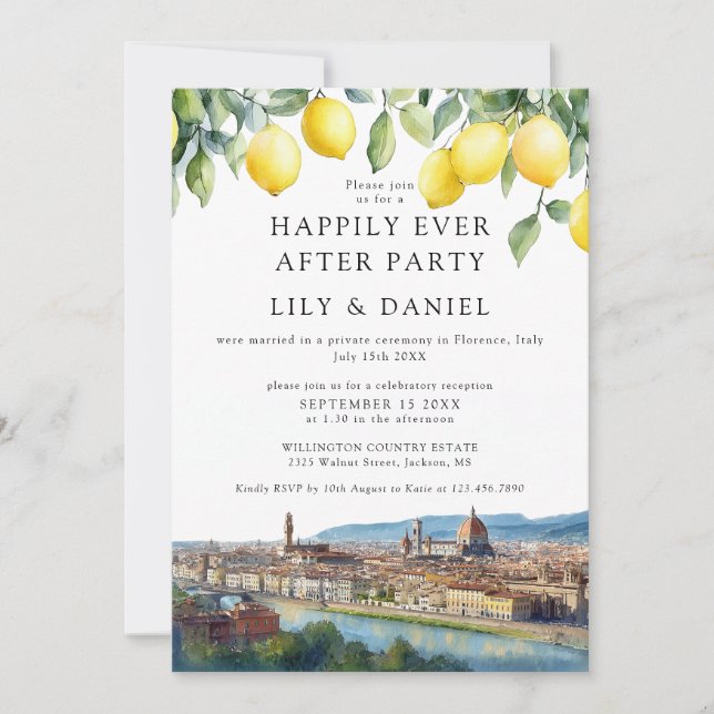 Invitación Happily Ever After Lemons Florence Italy Wedding (Anverso)