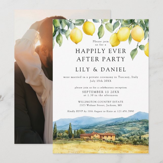 Invitación Happily Ever After Lemons Tuscany Photo Wedding (Anverso / Reverso)