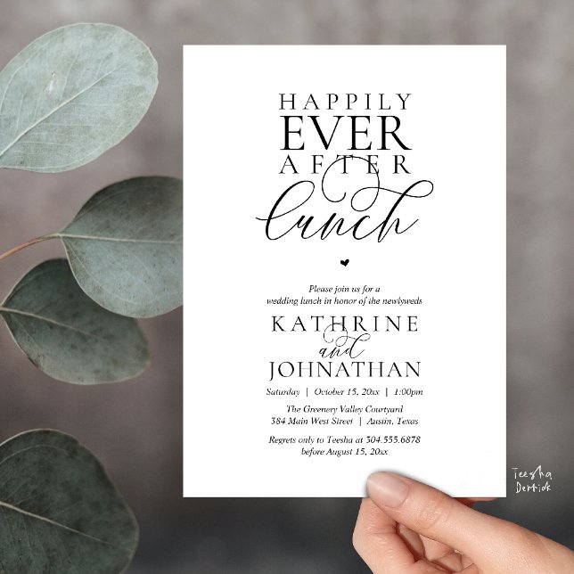Invitación Happily Ever After Lunch Classy Wedding Elopement (Happily Ever After Lunch Classy Wedding Elopement Invitation card in black and white)